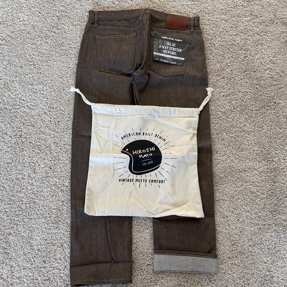 HIROSHI Kato Men’s 33/30 Hammer Straight- Brown Raw 10.5oz Selvedge NWT